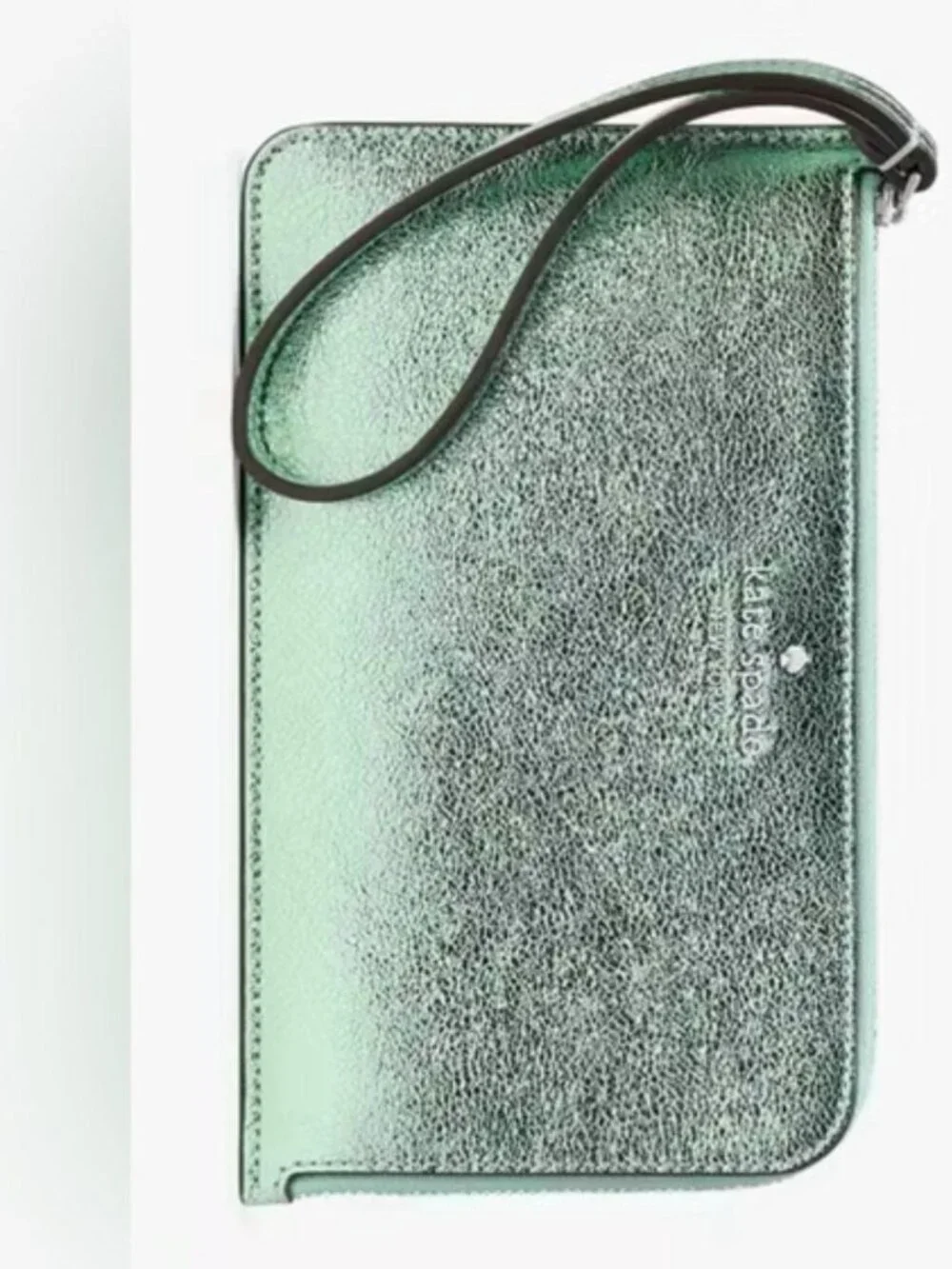 Kate Spade Lucy Metallic Medium NEW L Zip Wristlet Seawater Leather